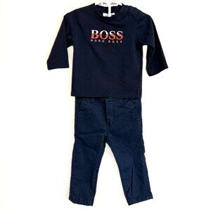 Hugo Boss Baby Boys Navy Outfit Set - Long Sleeve Shirt and Trousers 12M